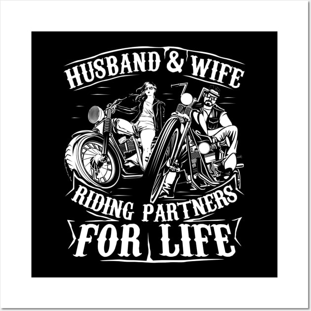 Motorcycle Husband And Wife Riding Partners For Life Wall Art by Buleskulls 